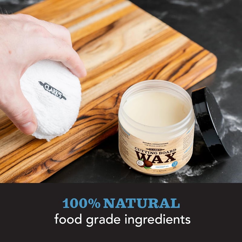 Clark's Cutting Board Care Kit with Coconut Oil - Includes Butcher Block Oil and Wax - Made with Refined Coconut Oil, Natural Beeswax, and Carnauba Wax - For Kitchen Countertops and Butcher Blocks - Image 5
