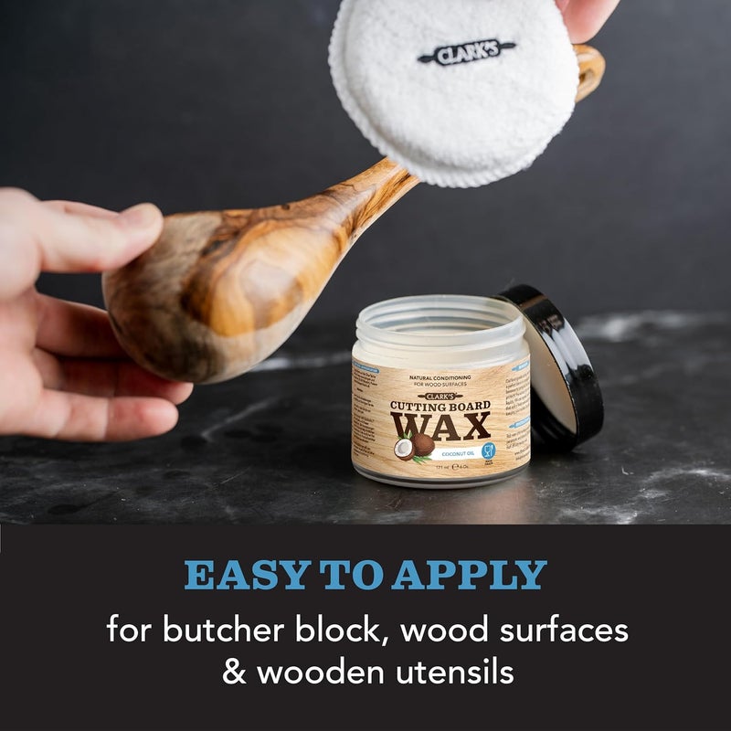 Clark's Cutting Board Care Kit with Coconut Oil - Includes Butcher Block Oil and Wax - Made with Refined Coconut Oil, Natural Beeswax, and Carnauba Wax - For Kitchen Countertops and Butcher Blocks - Image 3