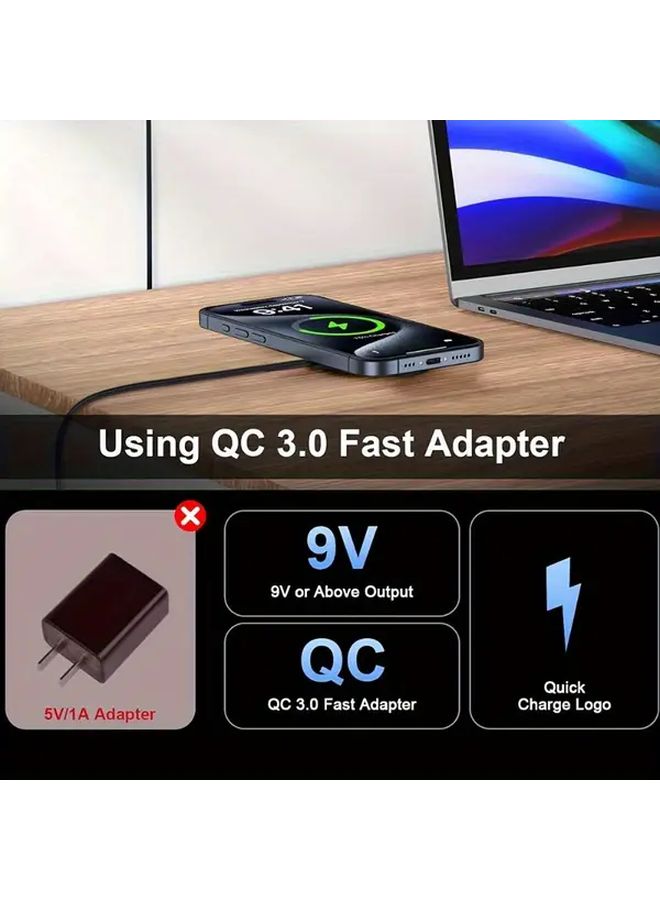 وسادة شحن لاسلكي مغناطيسي فائقة النحافة بقوة 15 واط باللون الأسود مع منفذي USB من النوع C متوافقة مع MagSafe - Image 4