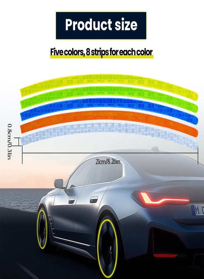 Gabrella 40 Pcs Reflective Wheel Rims Strip Sticker, Car Wheel Decorative Stripe Stickers, Night Safety Warning Stickers, Reflective Decoration Strips for Car Motorcycle Bicycles - Image 2