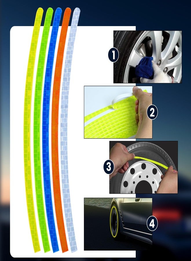 Gabrella 40 Pcs Reflective Wheel Rims Strip Sticker, Car Wheel Decorative Stripe Stickers, Night Safety Warning Stickers, Reflective Decoration Strips for Car Motorcycle Bicycles - Image 4