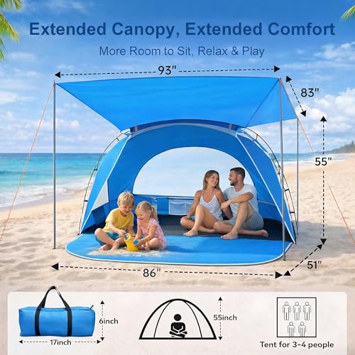 Etto Beach Tent, Portable Sun Shelter for 2/3/4/6-8 Person with UPF 50+ UV Protection, Easy Setup Waterproof Beach Shade Canopy Cabana for Family Outdoor and Picnics, Fishing with Carrying Bag - Image 3