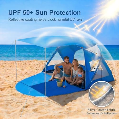Etto Beach Tent, Portable Sun Shelter for 2/3/4/6-8 Person with UPF 50+ UV Protection, Easy Setup Waterproof Beach Shade Canopy Cabana for Family Outdoor and Picnics, Fishing with Carrying Bag - Image 2