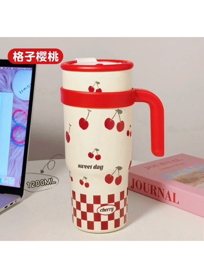 Small Fresh Large-capacity Insulated Handle Cup For Girls Office Water Cup With Straw Stainless Steel Vacuum Ice Cup