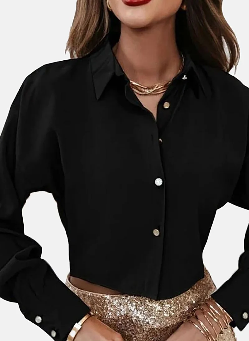 YUNIQEE Black Solid Slim Fit Shirt