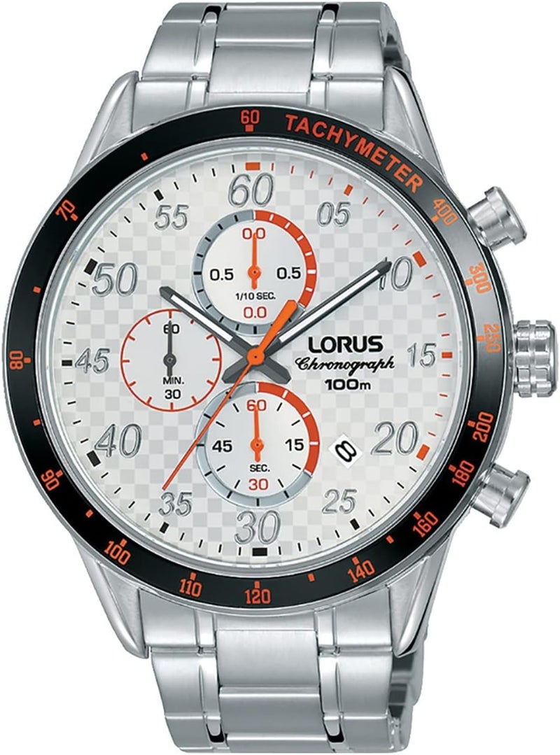 لوراس RM335EX9 - ساعة لوروس الرياضية، كوارتز، مقاومة للماء حتى عمق 100 متر، كرونوغراف، مقياس سرعة الدوران، ستانلس ستيل، فضي