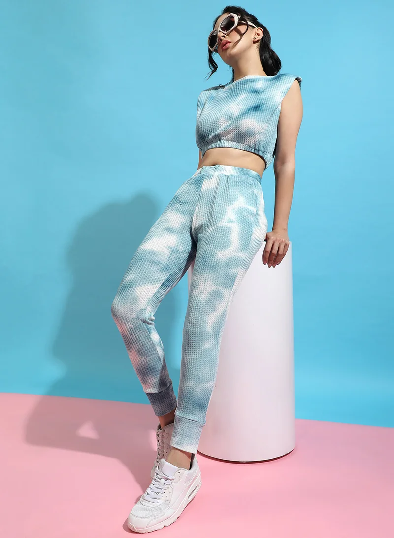 بينيا كولادا PINACOLADA Women's Light Blue Tie-Dye Co-Ord Set For Casual Wear | Long Sleeve | Cotton Pique Fabric | Crew Neck Clothing Set Crafted With Comfort Fit For Everyday Wear