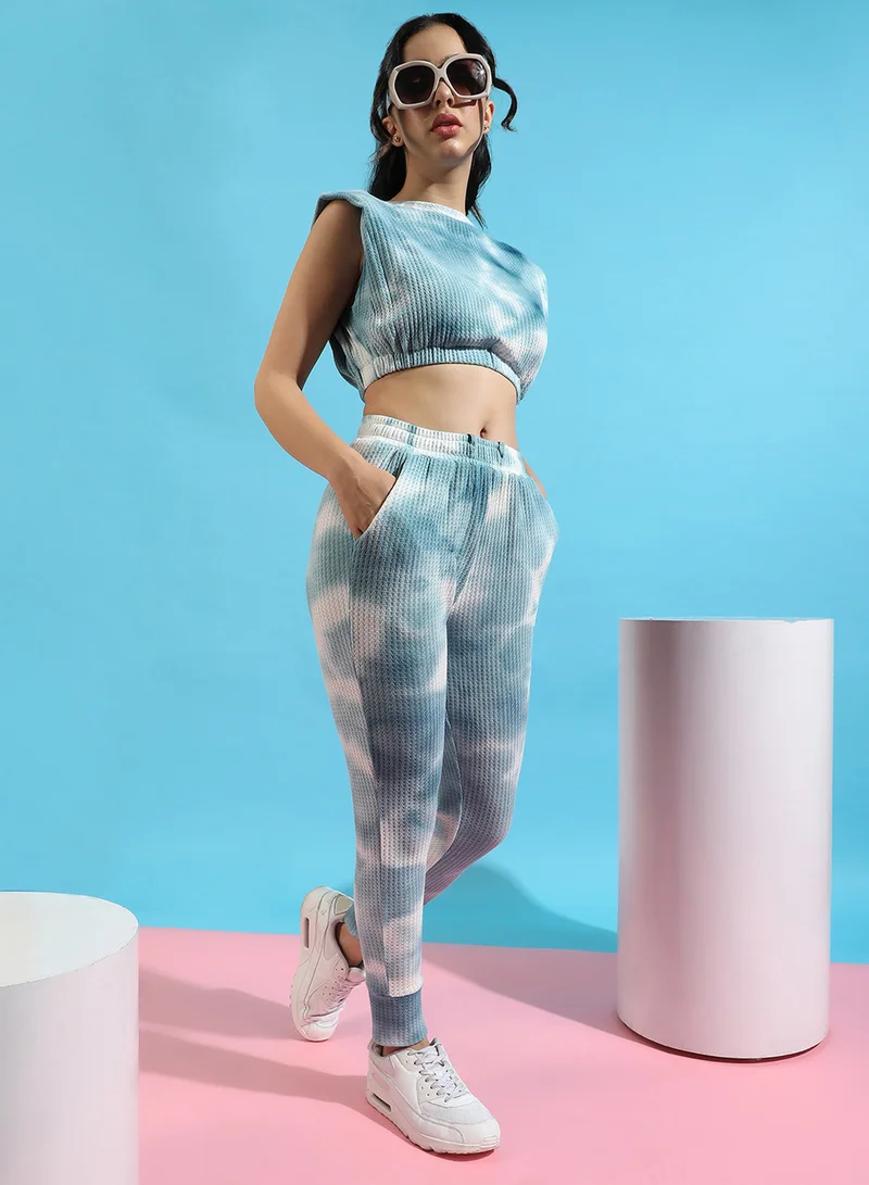 بينيا كولادا PINACOLADA Women's Light Blue Tie-Dye Co-Ord Set For Casual Wear | Long Sleeve | Cotton Pique Fabric | Crew Neck Clothing Set Crafted With Comfort Fit For Everyday Wear