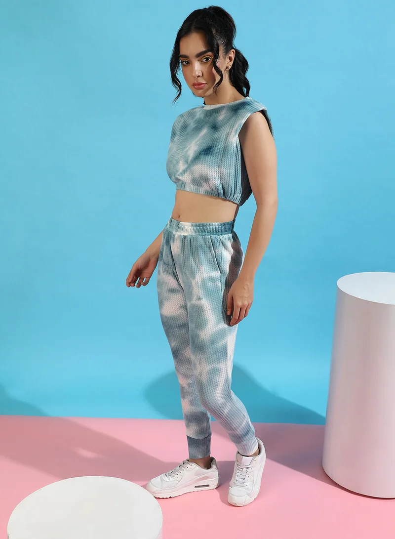 بينيا كولادا PINACOLADA Women's Light Blue Tie-Dye Co-Ord Set For Casual Wear | Long Sleeve | Cotton Pique Fabric | Crew Neck Clothing Set Crafted With Comfort Fit For Everyday Wear