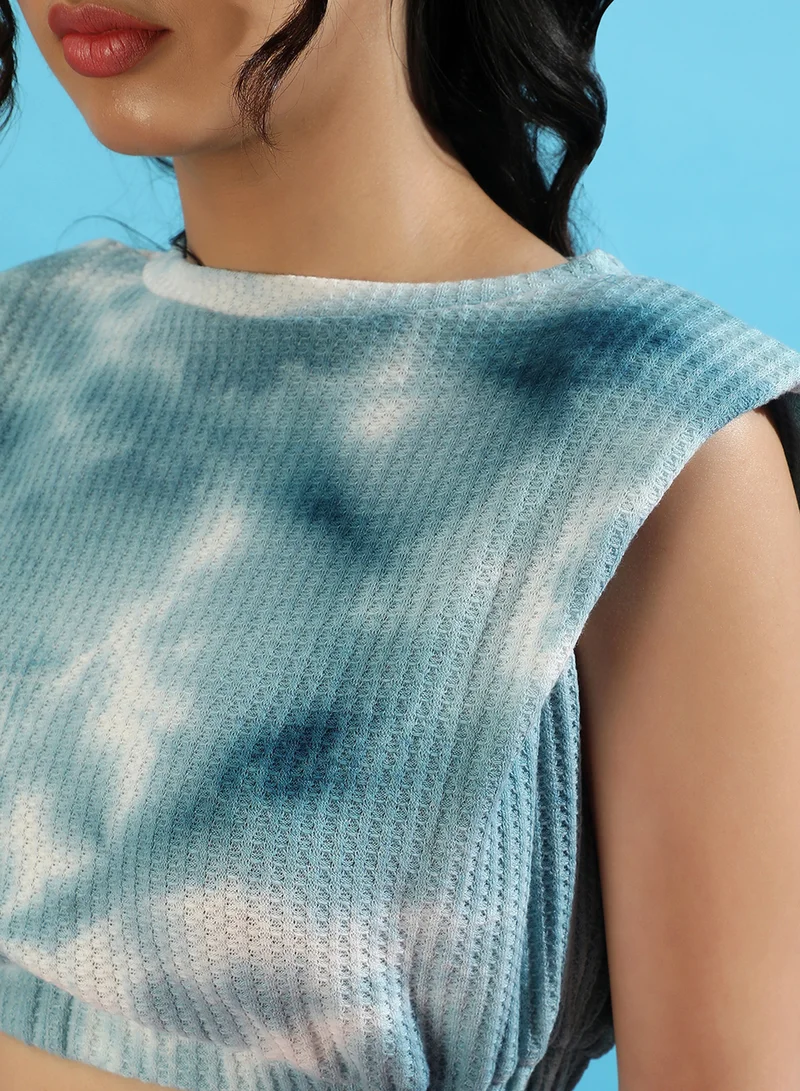 بينيا كولادا PINACOLADA Women's Light Blue Tie-Dye Co-Ord Set For Casual Wear | Long Sleeve | Cotton Pique Fabric | Crew Neck Clothing Set Crafted With Comfort Fit For Everyday Wear