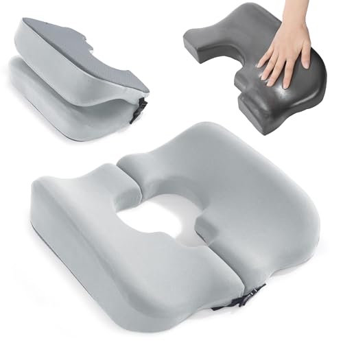 HOMBYS Memory Foam Bed Sore Cushions for Butt Bedsore Pressure Relief Pillow for Sleeping and Sitting Cushion for Bed Sores on Buttocks T Shaped Opening Tailbone Pillow Patent Pending Light Grey - Image 1