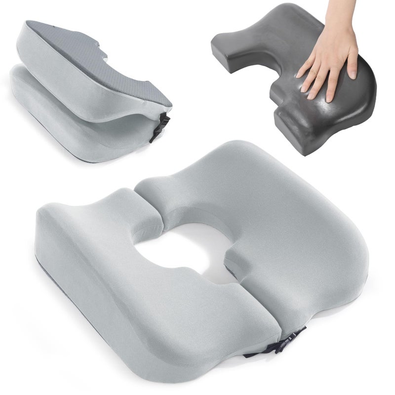 HOMBYS Memory Foam Bed Sore Cushions for Butt Bedsore Pressure Relief Pillow for Sleeping and Sitting Cushion for Bed Sores on Buttocks T Shaped Opening Tailbone Pillow Patent Pending Light Grey - Image 2