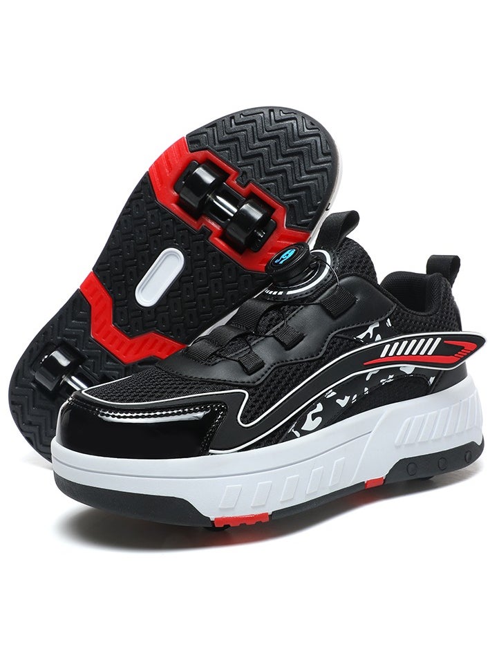 Joshberg Skate Shoes Outdoor Sport Sneaker Automatic Walking Shoes for Kids With Four Wheels (Black)  - Image 1