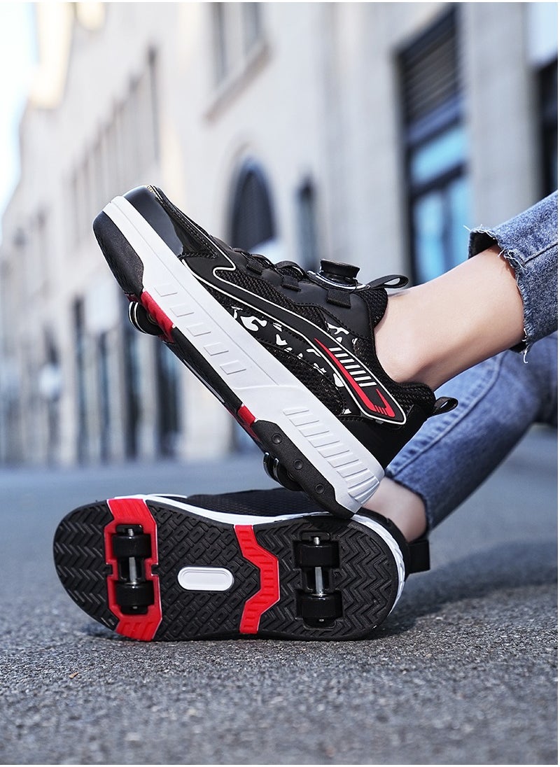 Joshberg Skate Shoes Outdoor Sport Sneaker Automatic Walking Shoes for Kids With Four Wheels (Black)  - Image 4
