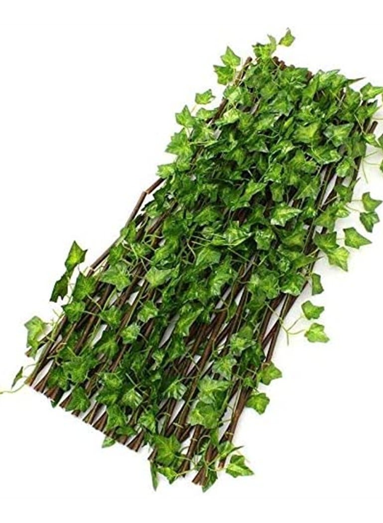 سياج خوص قابل للتوسيع مع نباتات صناعية أخضر/بني