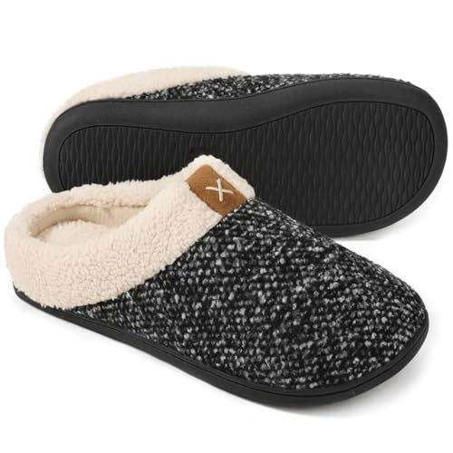ULTRAIDEAS Mens Slip On Slippers, Sherpa Lined House Shoes with Memory Foam for Indoor Outdoor, Machine Washable (Upgrade Grey, Size 13-14) - Image 1