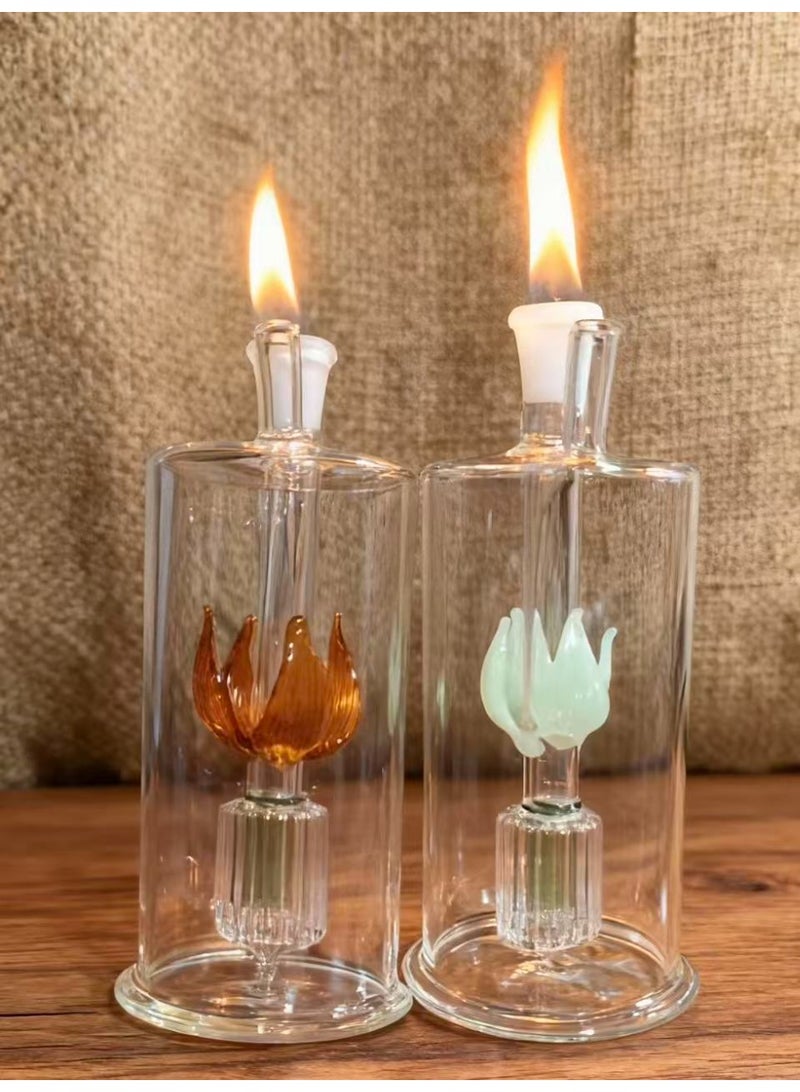 Angmei Premium Heat Resistant Glass Oil Lamp, Glass Vase Bottle Medical Grade High Borosilicate Material for Long lasting Use Glass Vase Transparent (Random Color) - Image 3