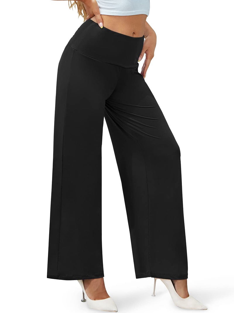 Arolina Women's Stretchy Wide Leg Palazzo Lounge Pants Casual Comfy High Waist Palazzo Pants Black - Image 2