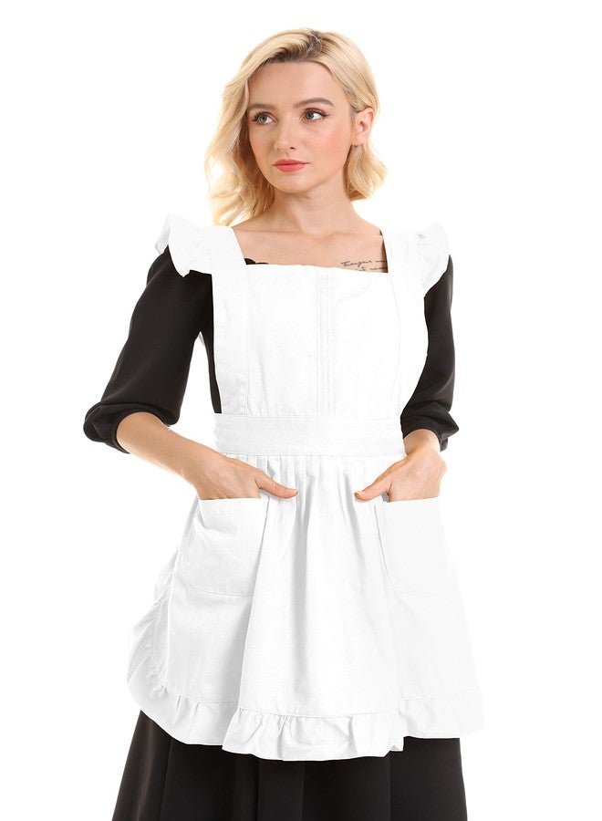 LilMents Retro Adjustable Ruffle Apron Kitchen Cooking Baking Cleaning Maid Costume (White) - Image 4