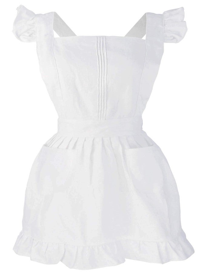 LilMents Retro Adjustable Ruffle Apron Kitchen Cooking Baking Cleaning Maid Costume (White) - Image 1