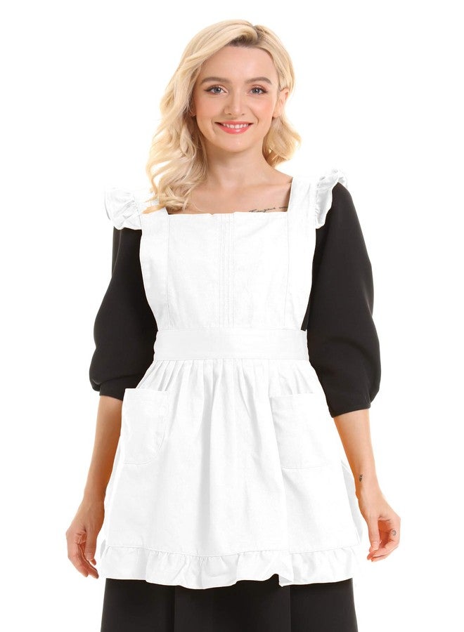 LilMents Retro Adjustable Ruffle Apron Kitchen Cooking Baking Cleaning Maid Costume (White) - Image 3
