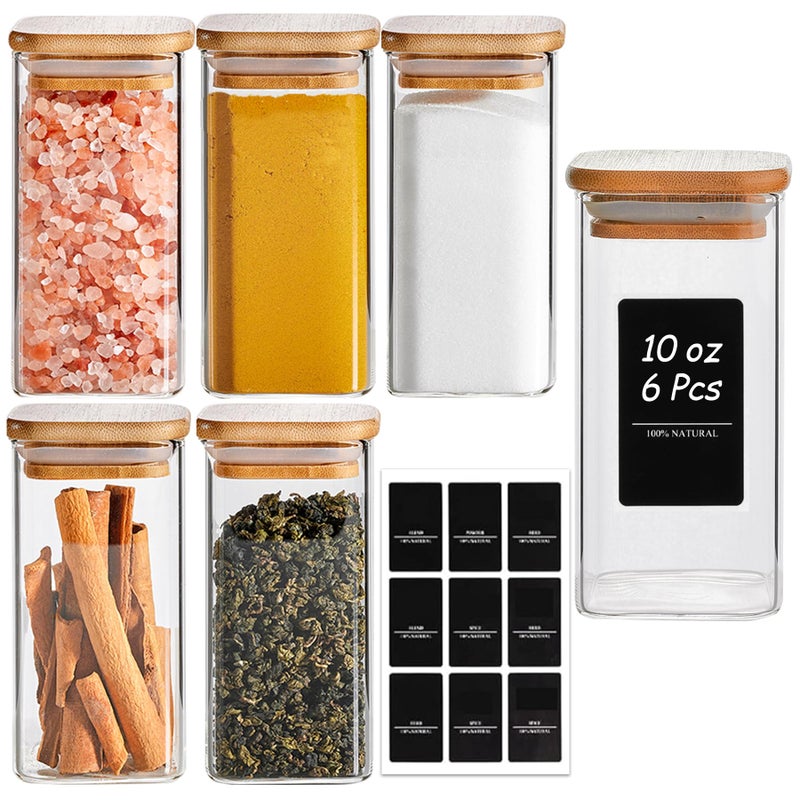ComSaf 6Pcs 10 oz Large Spice Jars with Label Trial Set Glass Spice Jars with Bamboo Lids Supplementary Set Seasoning Container Trial Pack Perfect for Ktichen Starter - Image 2