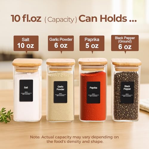 ComSaf 6Pcs 10 oz Large Spice Jars with Label Trial Set Glass Spice Jars with Bamboo Lids Supplementary Set Seasoning Container Trial Pack Perfect for Ktichen Starter - Image 3