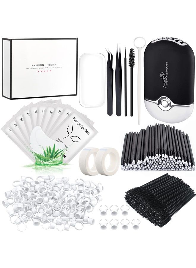 QUKLOGEN 267 PCS Eyelash Extension Supplies Lash Extension Kit USB Air Conditioning Blower,Silicone Pad,Under Eye Gel Pads,Mini Makeup Mirror,Tapes,Tweezers,Glue Rings,Eyelash Brushes,Micro Brush Applicators - Image 1