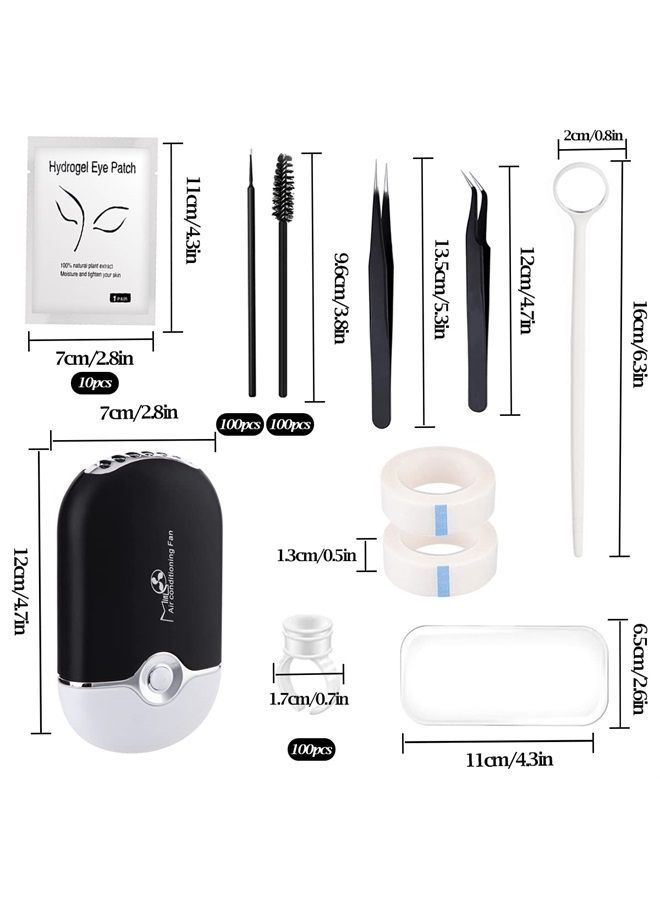 QUKLOGEN 267 PCS Eyelash Extension Supplies Lash Extension Kit USB Air Conditioning Blower,Silicone Pad,Under Eye Gel Pads,Mini Makeup Mirror,Tapes,Tweezers,Glue Rings,Eyelash Brushes,Micro Brush Applicators - Image 2