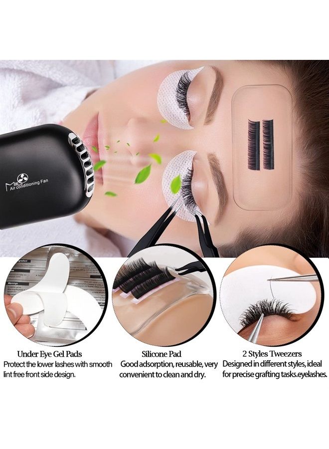 QUKLOGEN 267 PCS Eyelash Extension Supplies Lash Extension Kit USB Air Conditioning Blower,Silicone Pad,Under Eye Gel Pads,Mini Makeup Mirror,Tapes,Tweezers,Glue Rings,Eyelash Brushes,Micro Brush Applicators - Image 5