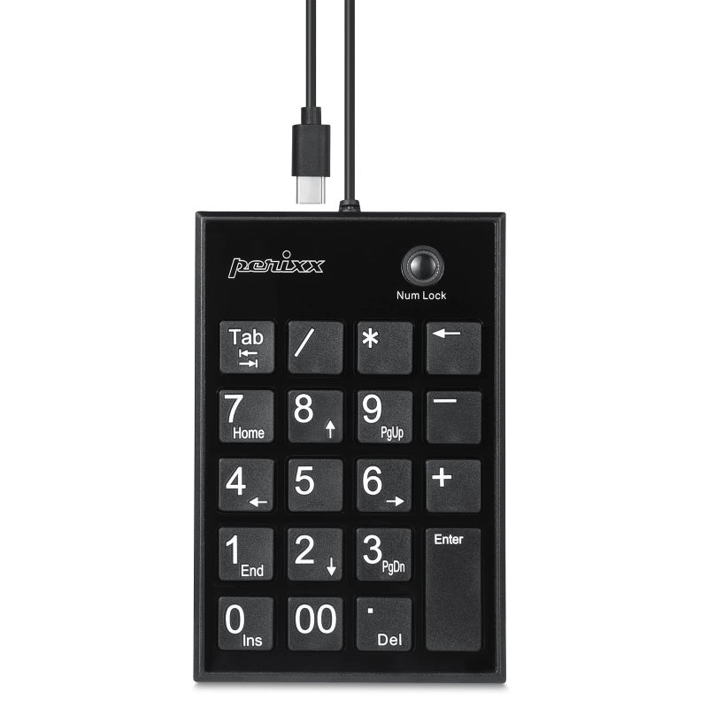 Perixx PERIPAD202C Wired USBC Slim Numeric Keypad Scissor Keys with 2 USBA Hubs and Tab Key Compatible for Tablet Laptop Desktop Black - Image 2