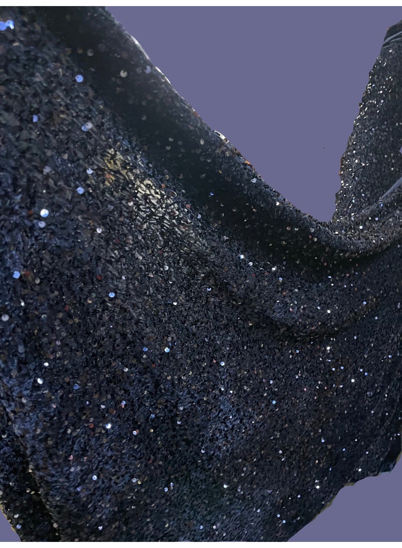 JewelOnPalette Sequins 2-way Stretch Velvet Fabric | 45” Wide Sparkle Shine | Spandex Velour for Fashion, Dresses, Costumes, Events, Dance Wear, Party Decor, Crafts, Upholstery, and DIY Sewing Projects | Cut by Yard - Navy Blue - Image 1