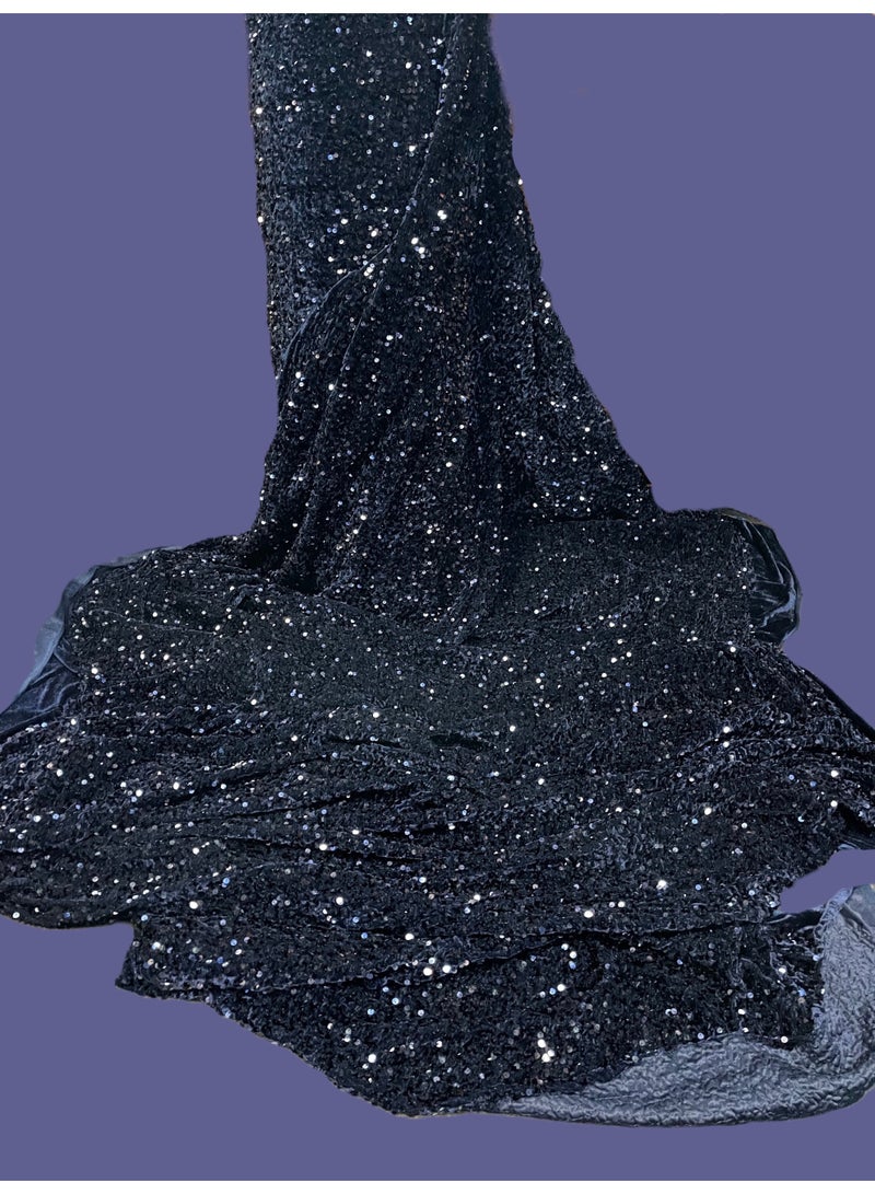 JewelOnPalette Sequins 2-way Stretch Velvet Fabric | 45” Wide Sparkle Shine | Spandex Velour for Fashion, Dresses, Costumes, Events, Dance Wear, Party Decor, Crafts, Upholstery, and DIY Sewing Projects | Cut by Yard - Navy Blue - Image 3