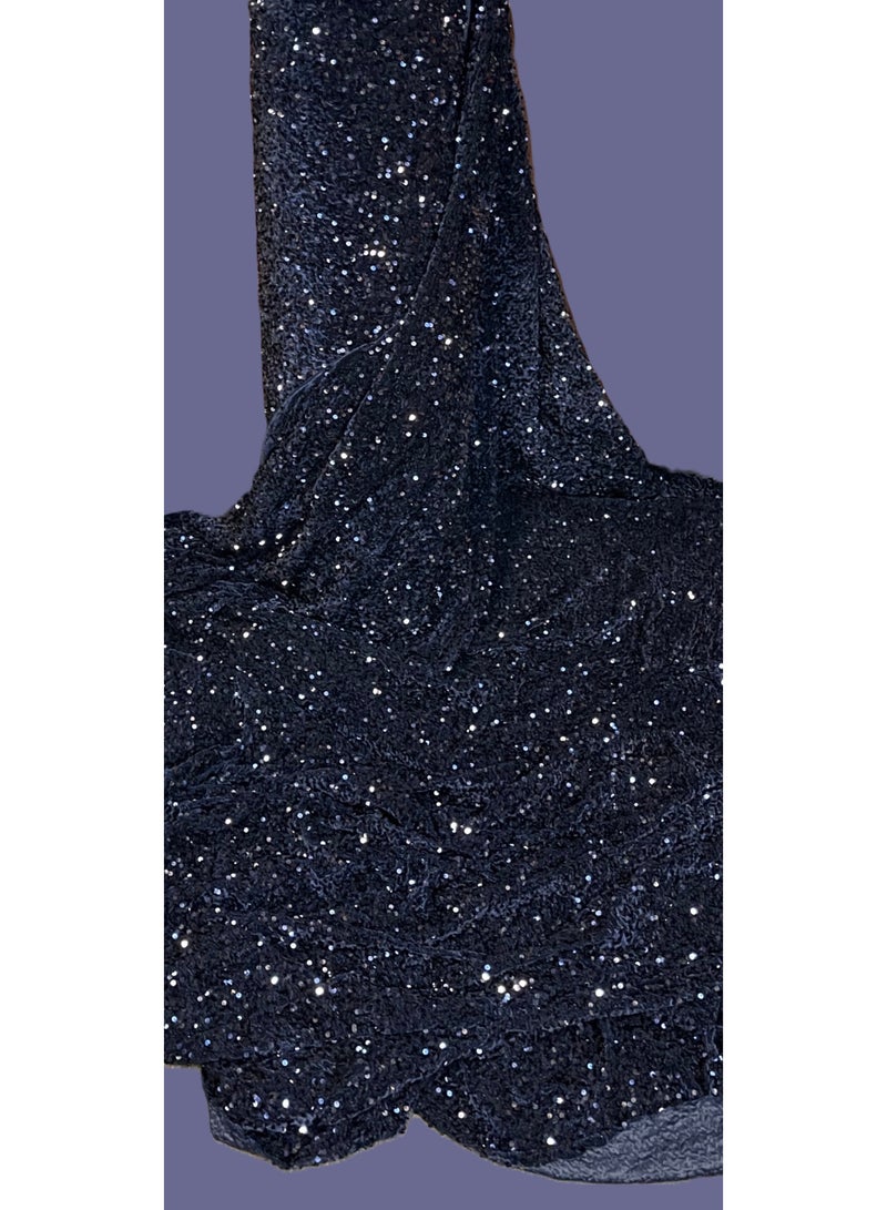 JewelOnPalette Sequins 2-way Stretch Velvet Fabric | 45” Wide Sparkle Shine | Spandex Velour for Fashion, Dresses, Costumes, Events, Dance Wear, Party Decor, Crafts, Upholstery, and DIY Sewing Projects | Cut by Yard - Navy Blue - Image 2