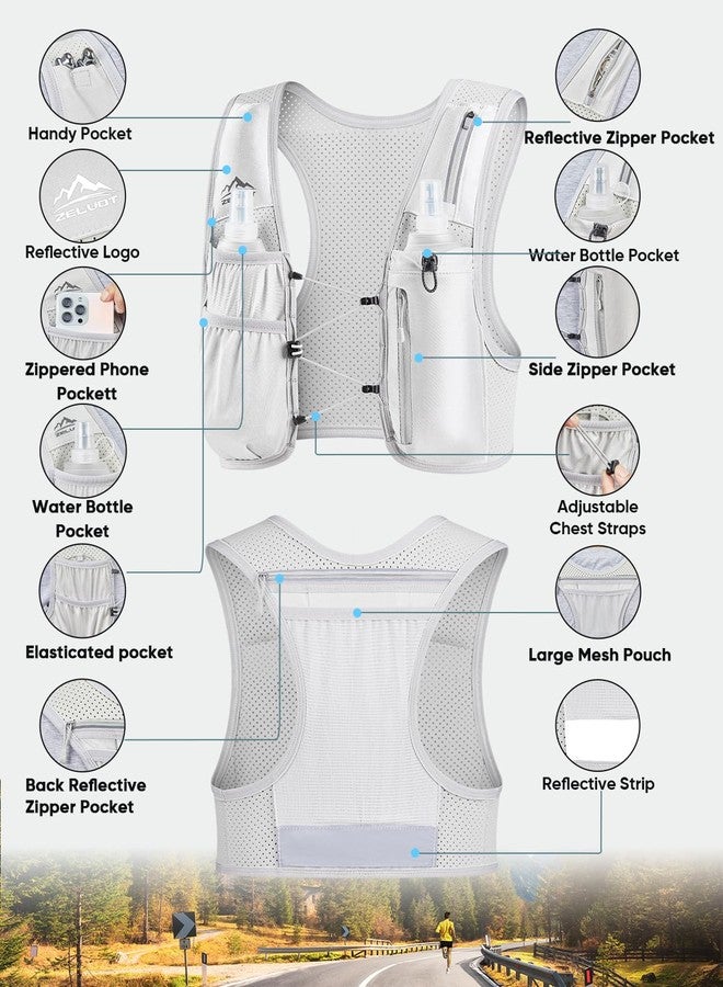Zelvot Running Vest for Women Men, USA Original Patent, Adjustable Chest Straps Running Hydration Vest with 500ml Soft Flask, Lightweight Reflective Hydration Backpack for Hiking Marathon (Gray, M/L) - Image 5