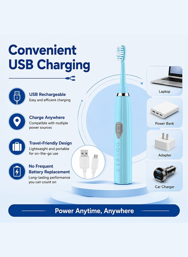 MARGOUN Electric Toothbrush Powerful Sonic Cleaning Waterproof Electric Toothbrush with Clean Massage 3 Brushheads Whitening Toothbrush for Adults and Kids Blue - Image 2