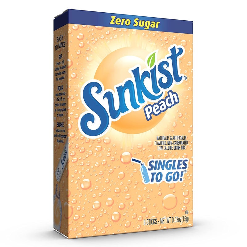 Sunkist Peach Singles To Go! Sugar-Free Drink Mix - 12 Boxes with 6 Packets Each, Total 72 Count - Image 2