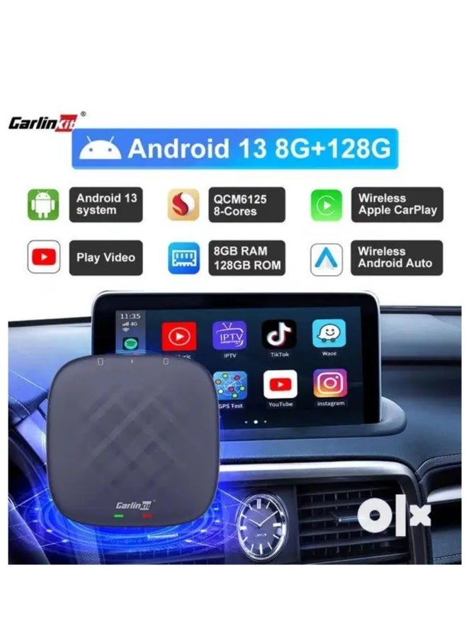 Carlinkit ORIGINAL Ai Box 8+128GB Android 13.0 Carlinkit CarPlay Ultra Series With Powerful Qualcomm QCM6125, Comes with Android Auto Apple Car Play Google Play Store 