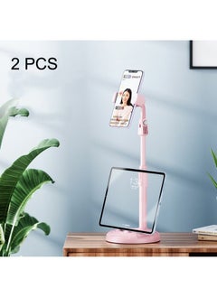 2 PCS Mobile Phone Live Bracket Computer Desktop Online Class Telescopic Overhead Frame(Cherry Blossom Pink)