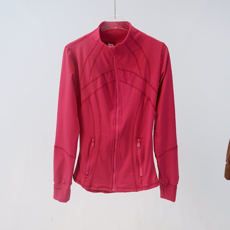 Generic New Cross-border Hatless Cardigan Vertical Collar Yoga Clothes Womens Jacket Slim-fit Sports High Elastic Sports Fitness Jacket for Women Wild raspberry color 6198 jacket 