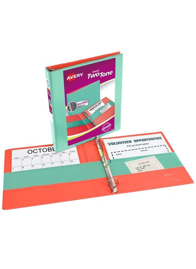 AVERY (R) Twotone Durable View 3 Ring Binder 1 Inch Slant Rings 1 Mint Coral Binder (17288)  - Image 3