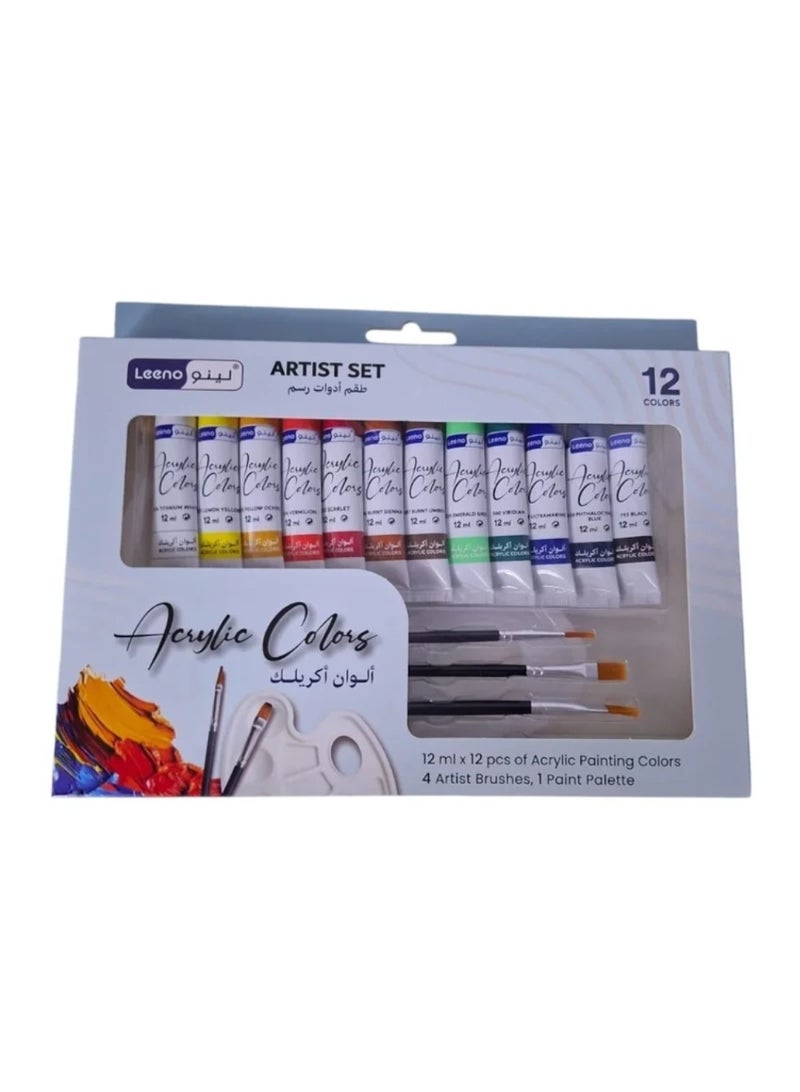 Lino Acrylic paint set with multi-colored brushes - Image 1