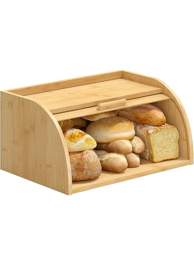 Arabest Bread Box for Kitchen Countertop, Small Bamboo Wood Bread Box, Wooden Corner Bread Storage Capacity - Image 1