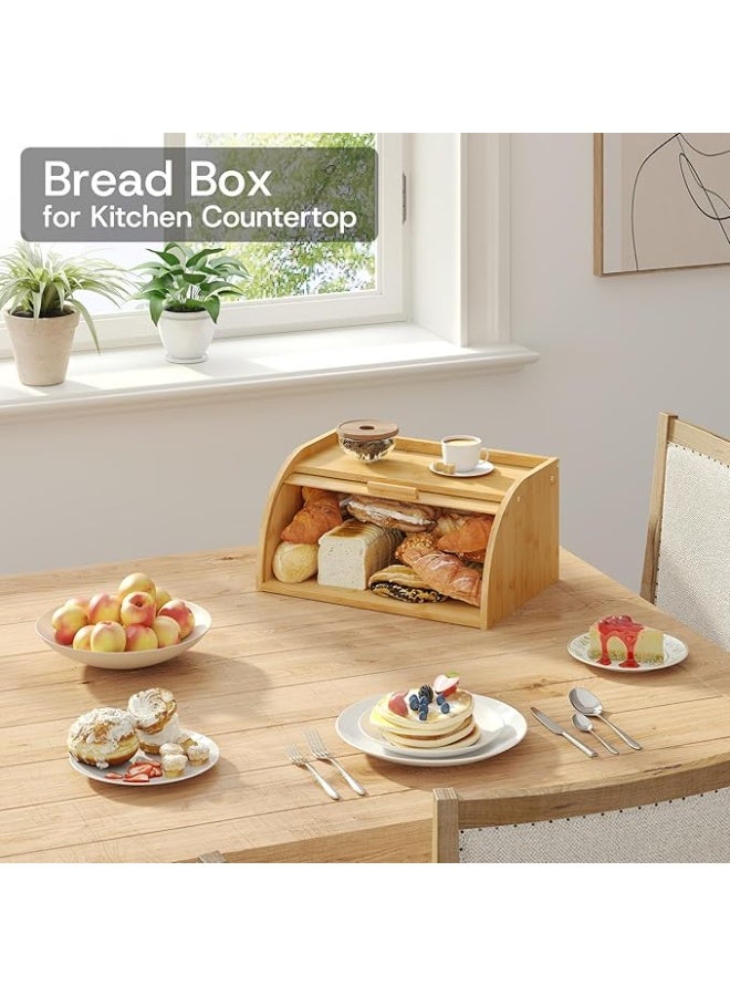 Arabest Bread Box for Kitchen Countertop, Small Bamboo Wood Bread Box, Wooden Corner Bread Storage Capacity - Image 3