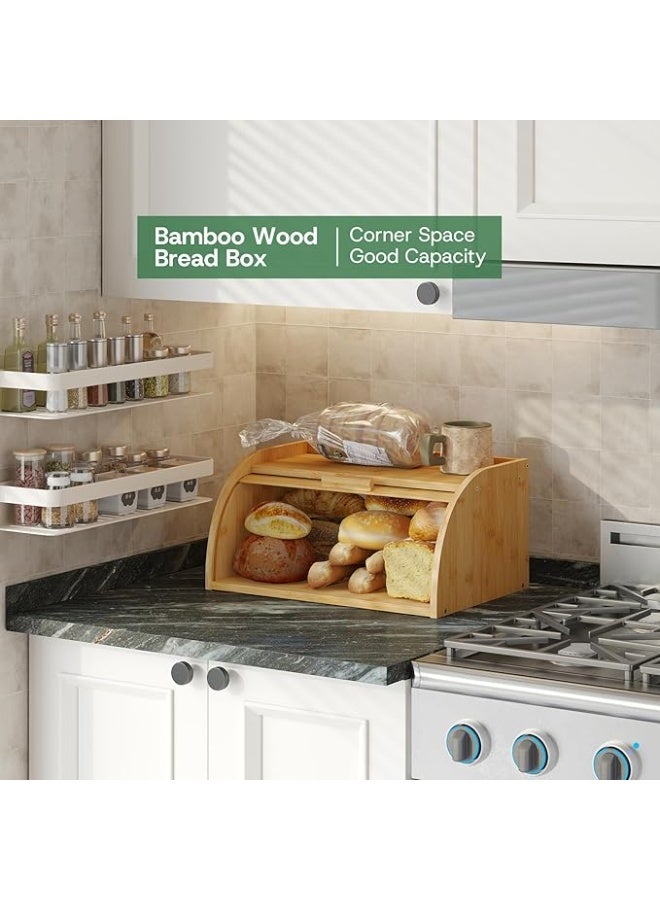 Arabest Bread Box for Kitchen Countertop, Small Bamboo Wood Bread Box, Wooden Corner Bread Storage Capacity - Image 5