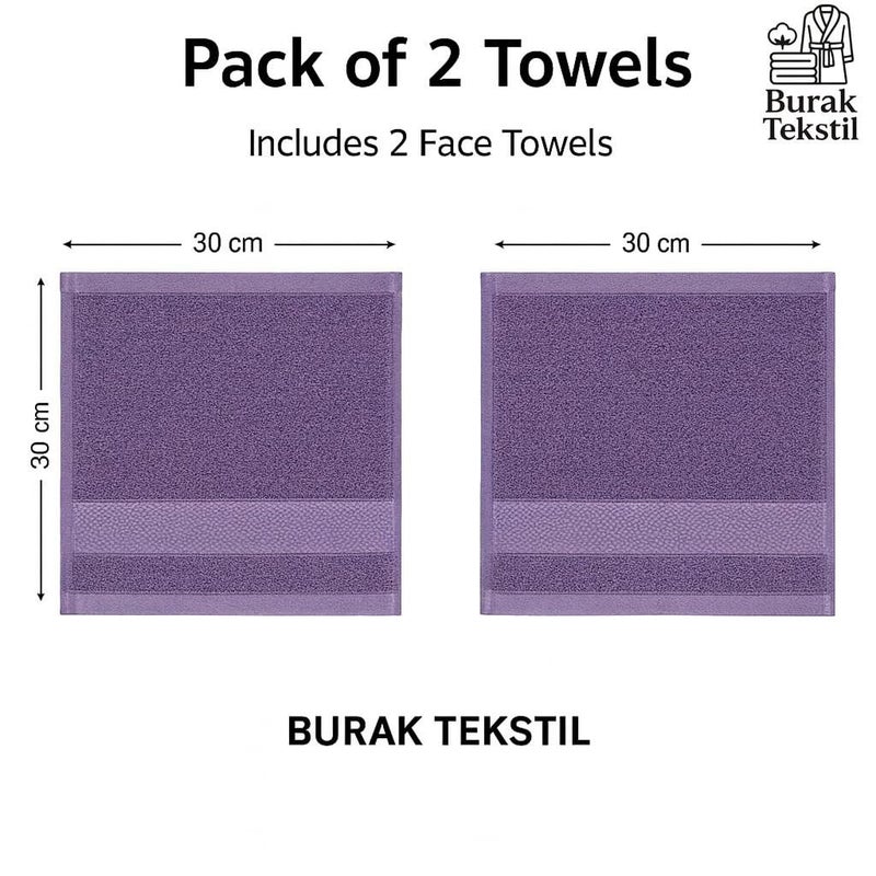 Burak Tekstil 2-Pieces Towel, 100% Cotton, Face Towel 30 * 30 (Purple, Face Towel (30 * 30 cm)) - Image 2
