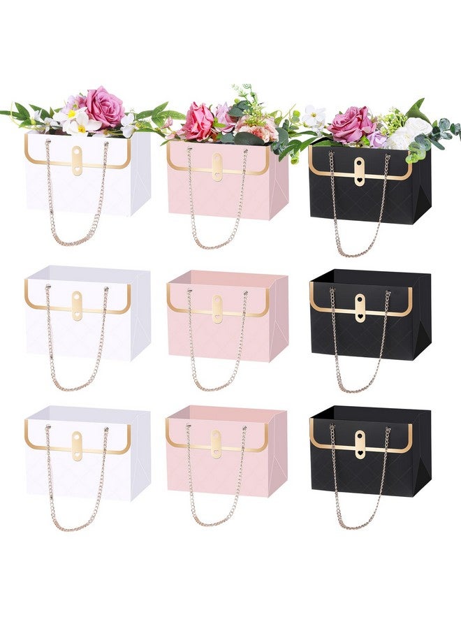 ISKYBOB 9 Pcs Flower Bags For Bouquets, Small Flower Boxes For Arrangements With Metal Chain Cute Purse Paper Gift Box Floral Packing Tote Bags For Women,Girls - Image 1