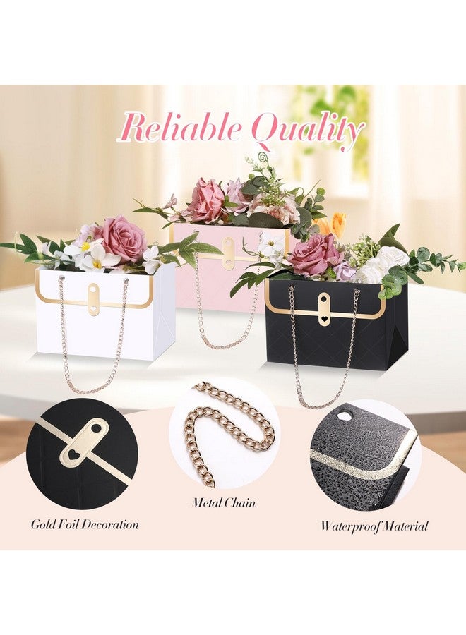 ISKYBOB 9 Pcs Flower Bags For Bouquets, Small Flower Boxes For Arrangements With Metal Chain Cute Purse Paper Gift Box Floral Packing Tote Bags For Women,Girls - Image 3