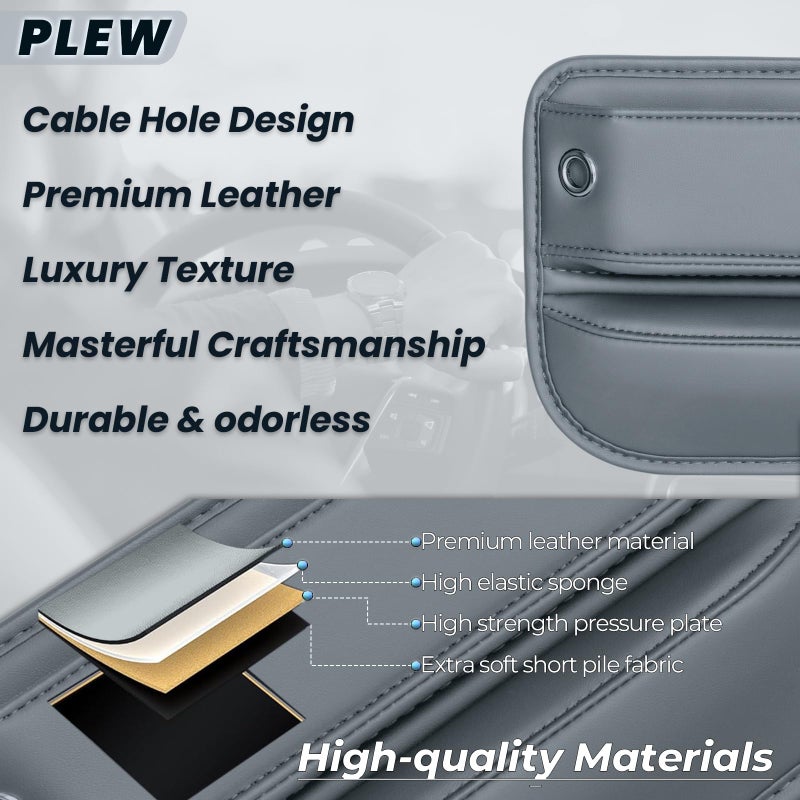 PLEW 2-Pack Car Seat Gap Filler Organizer - Upgraded Anti-Slip Strap Design - Premium Leather Side Console Pocket - Prevent Phone Falling - Universal Fit Car Essentials for SUV, Truck & Sedan, Grey - Image 5