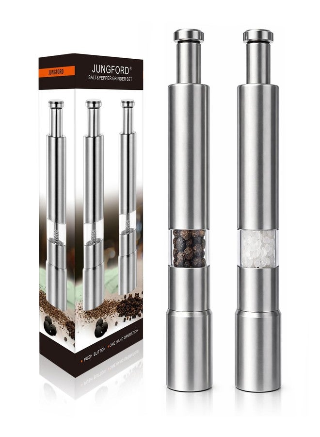 Jung Ford [2 Pieces] Premium Stainless Steel Salt Grinder and Pepper Mill Set for Pepper Sea Salt Himalayan Salt and Spices with Thumb Button for One Hand Operation - Image 1